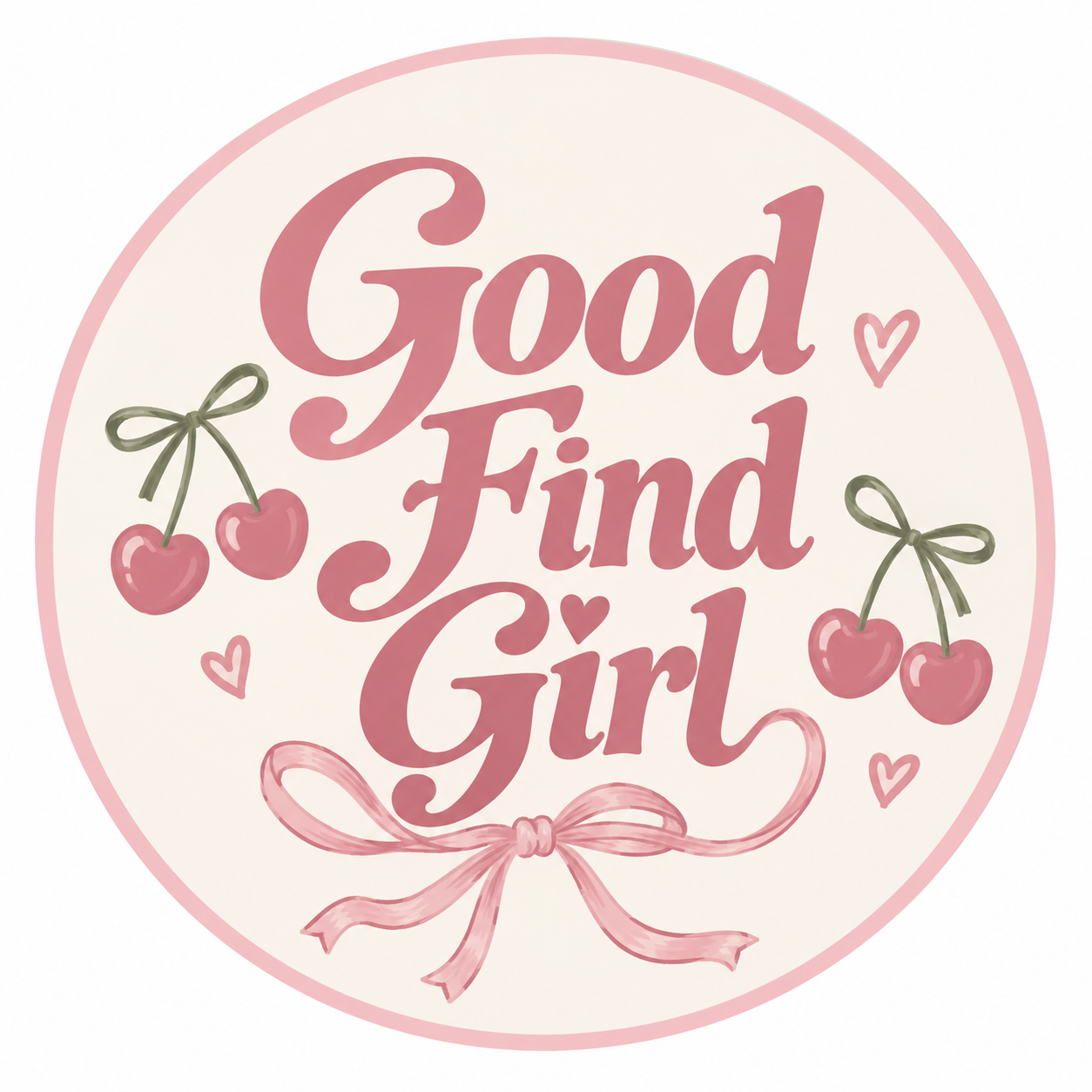 Good Find Girl — pink cherry and bow logo